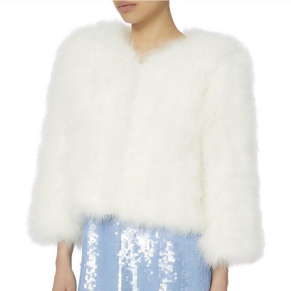 NWT Jocelyn Fifi white turkey feather bolero with delicate silver threads - Picture 3 of 13